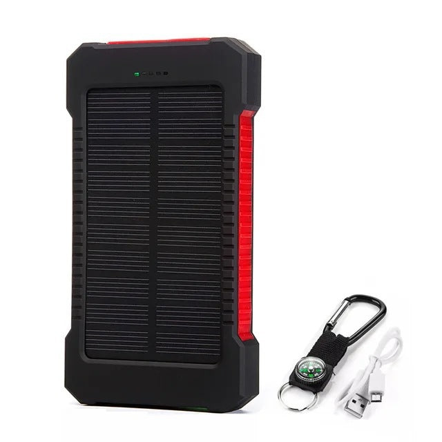 Solar Charger Power Bank with Compass and Carabiner, 10000mAH