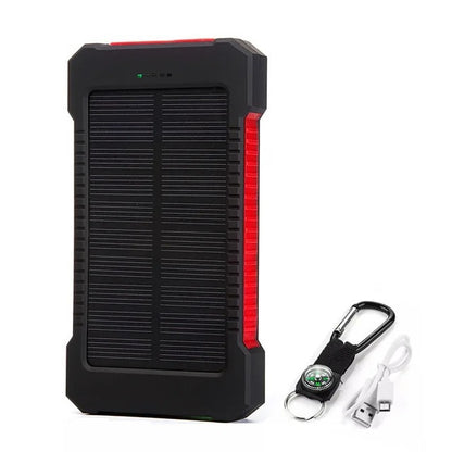 Solar Charger Power Bank with Compass and Carabiner, 10000mAH