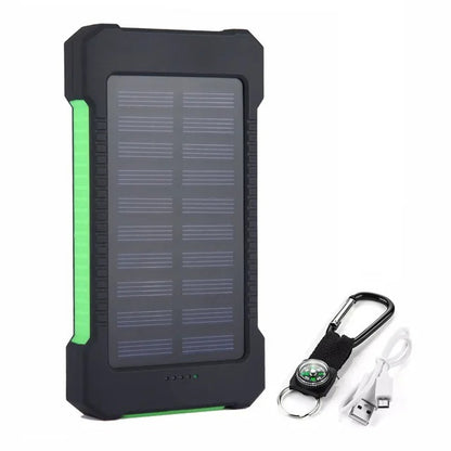 Solar Charger Power Bank with Compass and Carabiner, 10000mAH